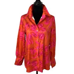 FLORAL FUCHSIA ORANGE BUTTON DOWN SHIRT BLOUSE